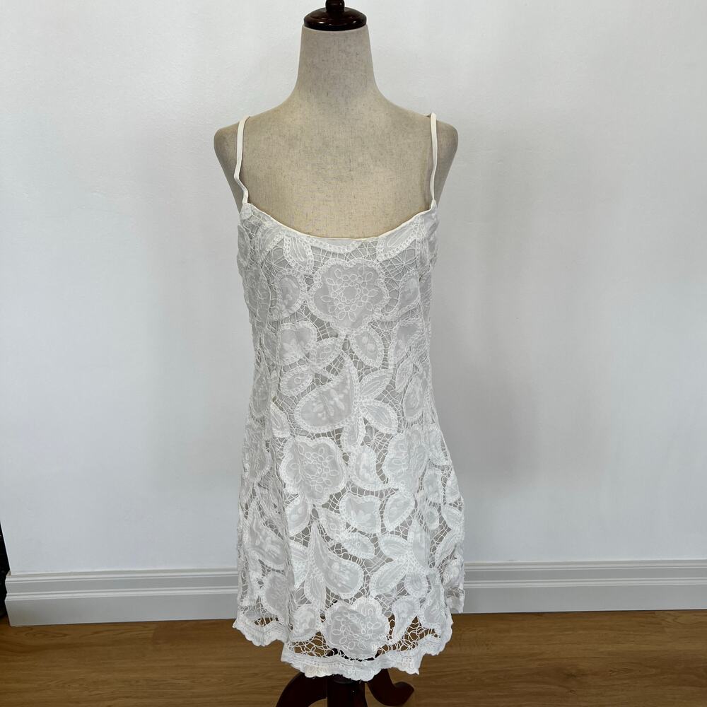 AND NOW THIS Women's Crochet Lace Mini Dress Size M In White